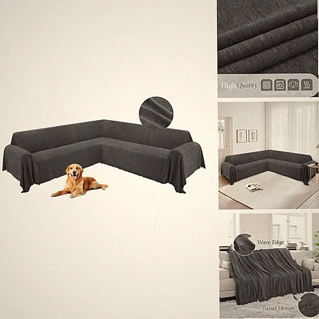 HDCAXKJ Corner Sectional Couch Covers Dogs L Shape Sofa Cover Tassel Chenille
