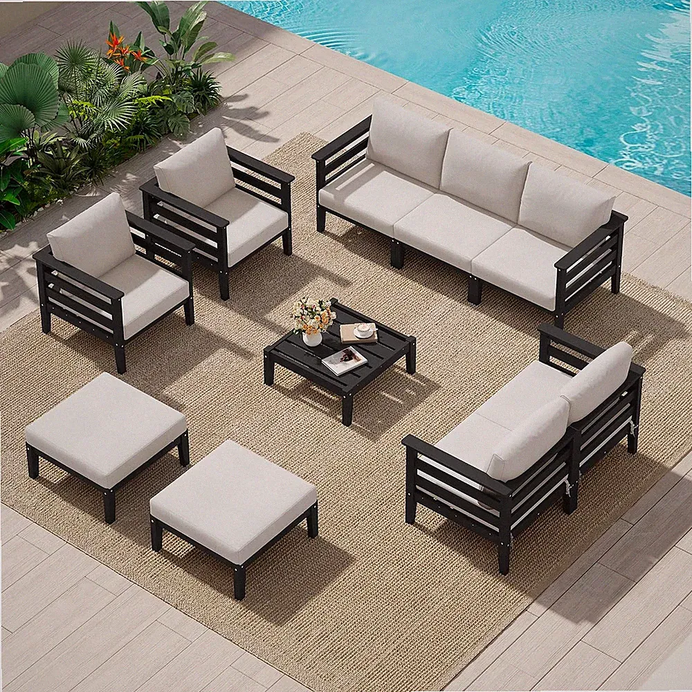 HDPE Outdoor Furniture Set, 10 Pieces Patio Sectional Sofa Set