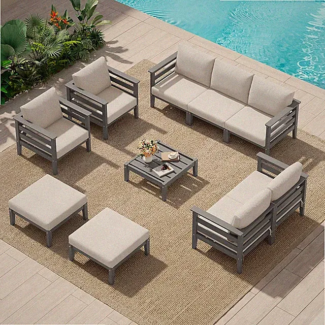 HDPE Outdoor Furniture Set, 10 Pieces Patio Sectional Sofa Set | All-Weather Woo