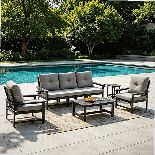 HDPE Outdoor Patio Furniture Set, 7 Pcs All Weather Performance Patio Conversati