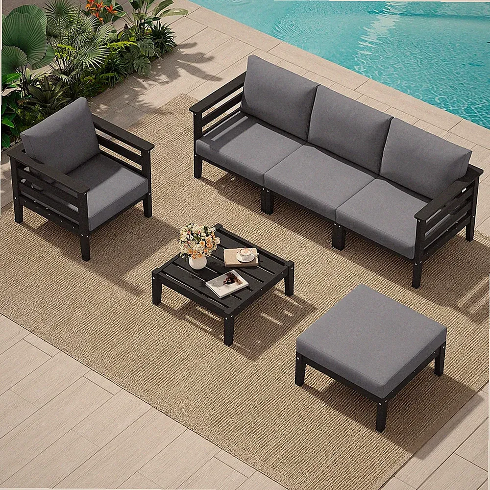 HDPE Patio Furniture Set, 6 Pieces Outdoor Sectional Sofa Set