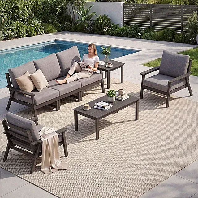 HDPE Patio Furniture Set, 7 Piece Sectional Outdoor Furniture Set, All Weather O
