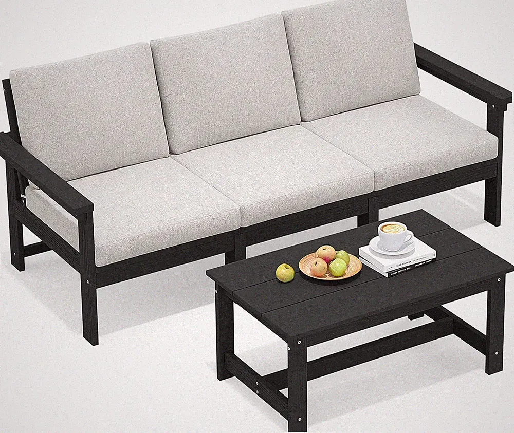 HDPE Patio Sofa Set, 4-Piece Sectional Outdoor Furniture Set, All Weather Outdoo