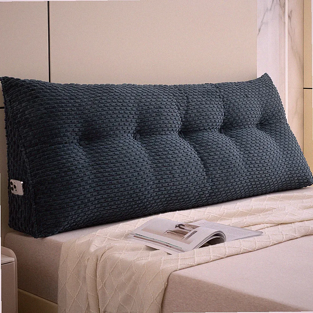 Velvet Headboard Wedge Pillow Sofa Bed Back Support Cushion Reading Bolster Pad