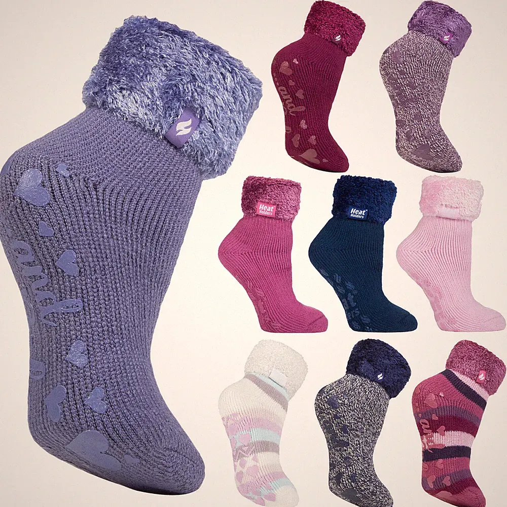Heat Holders - Ladies Anti Slip Low Cut Thermal Fluffy Lounge Slipper Bed Socks