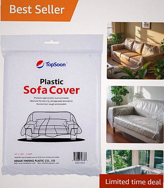 Heavy-Duty 134" Plastic Couch Cover - Dust & Waterproof Protection for All Sofas