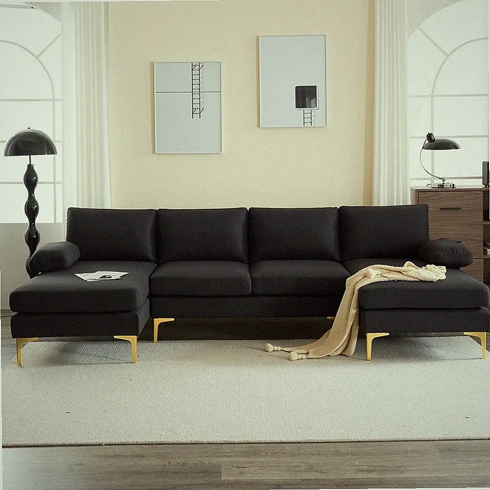 Heavy Duty 4 Seat Modern Sectional Sofa Set with 2 Chaise Couch U Shape