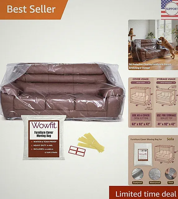 Heavy-Duty 4Mil Clear Couch Cover for Safe Moving & Long-Term Storage | 92Wx4...