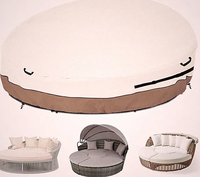 Heavy Duty 600D Waterproof Outdoor Round Daybed Cover 88" Patio Sofa Beige