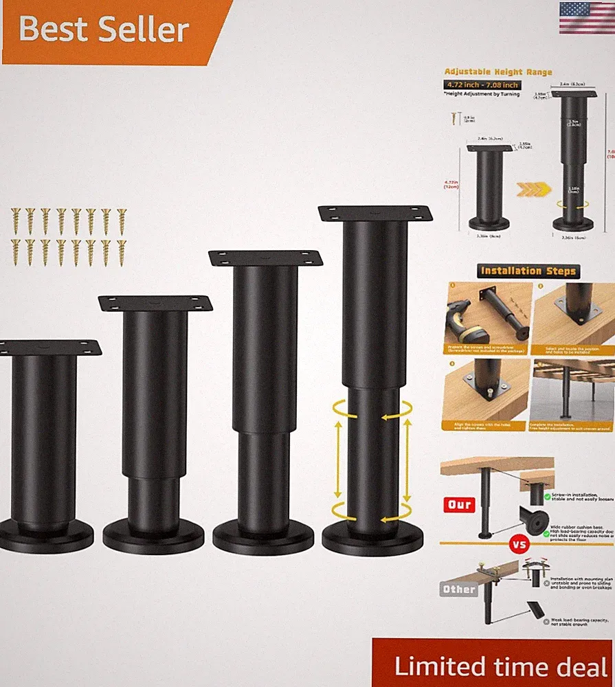 Heavy-Duty Adjustable Furniture Legs for Bed and Sofa - 4 Pcs, 1000 lb Capacity