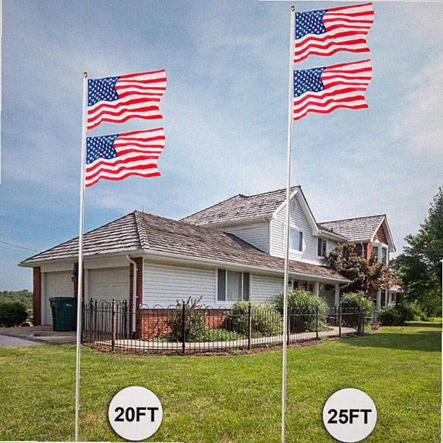 Heavy Duty Aluminum 20/25ft Sectional Flag Pole Kit with Two 3' x 5' US Flags