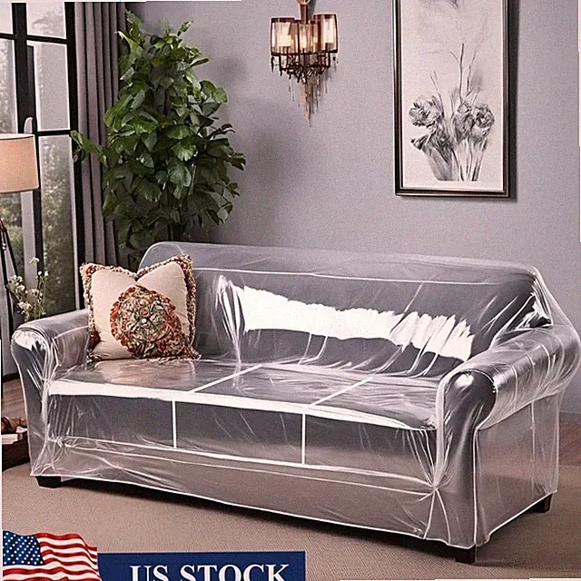Heavy Duty Clear Plastic Couch Cover Waterproof Stain Resistant Sofa Protector