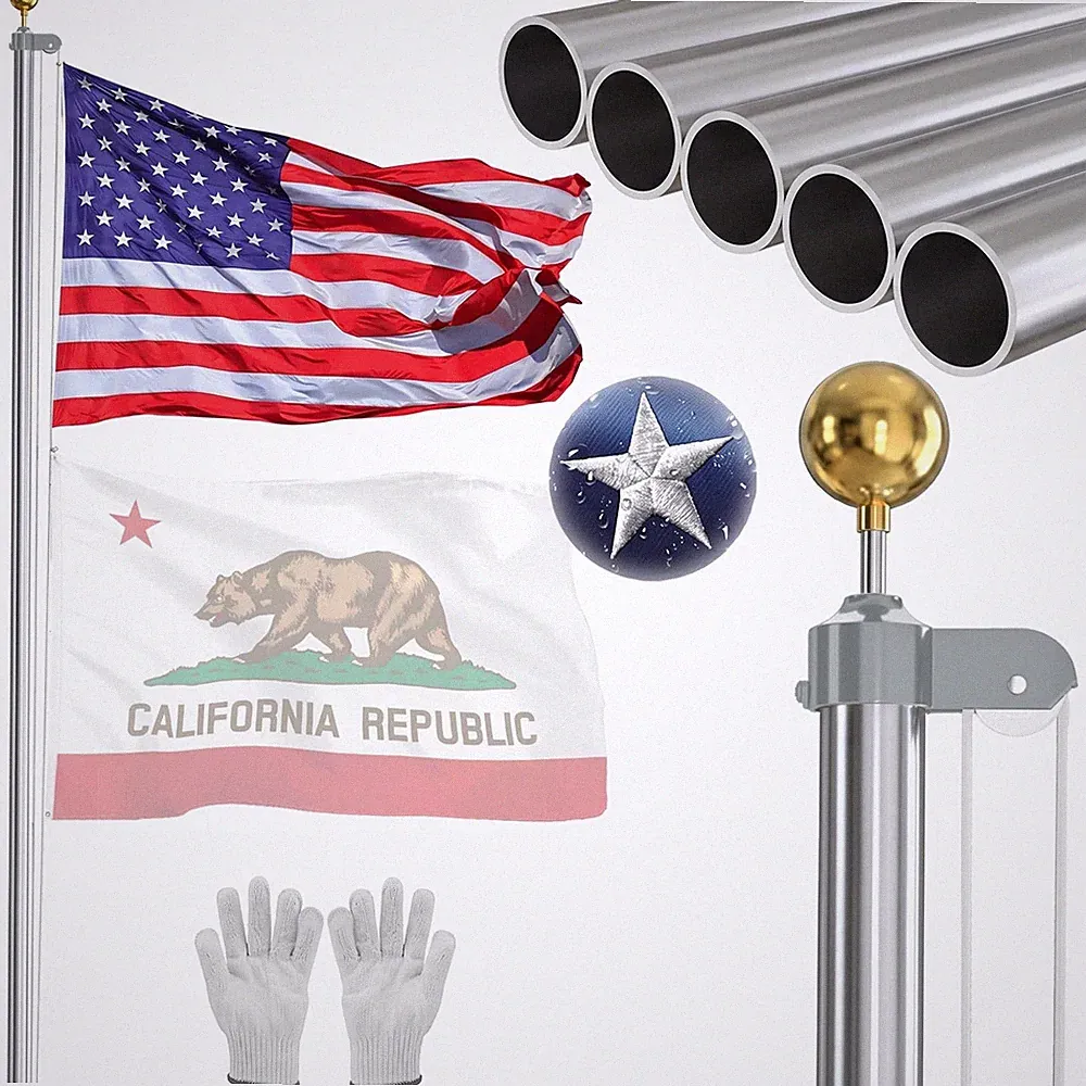 Heavy Duty Flag Pole 25FT Aluminum Sectional Outdoor House Silver 12 Gauge