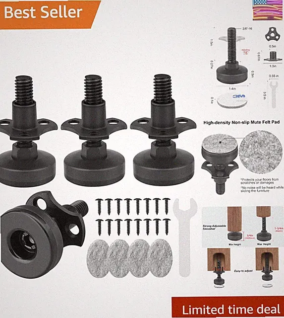 Heavy Duty Furniture Levelers 3/8''-16 Thread w/ T-Nut Kit Furniture Leveling..
