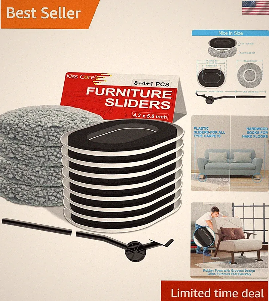 Heavy-Duty Furniture Sliders with Lifter Tool - Protect Floors Effortlessly