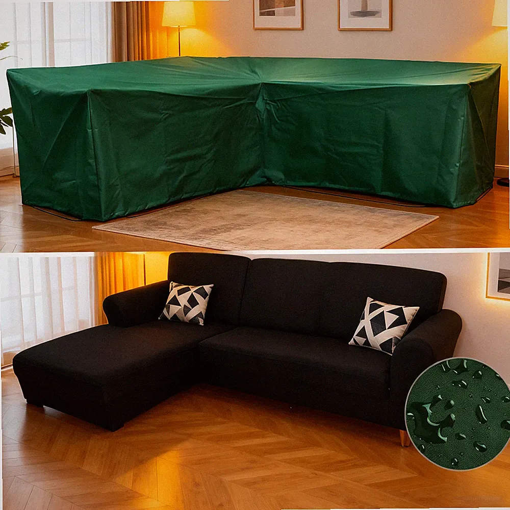 Heavy Duty Outdoor Sectional Sofa Cover, 100“x100" V-Shaped 6-Seater Waterproof