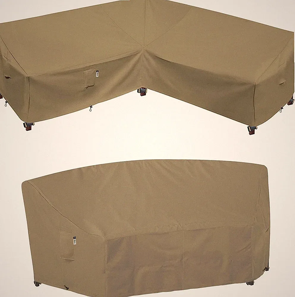 Heavy Duty Outdoor Sectional Sofa Cover, 115"X115" V-Shaped-Desert Khaki Bundles