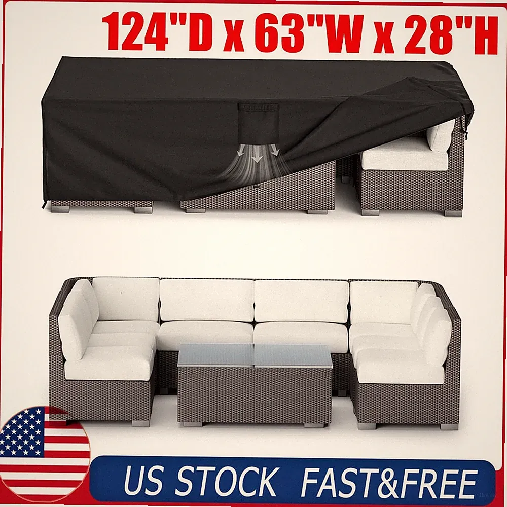 Heavy Duty Patio Furniture Cover Outdoor Sectional Set Protector 124"x63"x28"