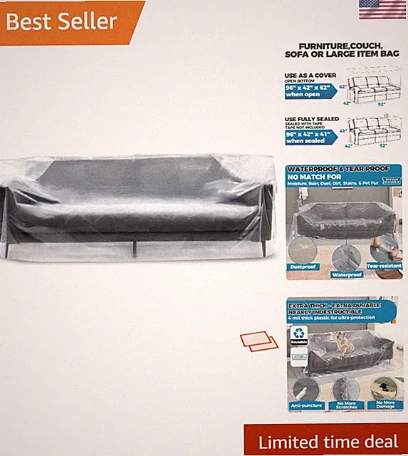 Heavy-Duty Plastic Furniture Covers for Moving - 96''x42''x62'' Waterproof Pr...