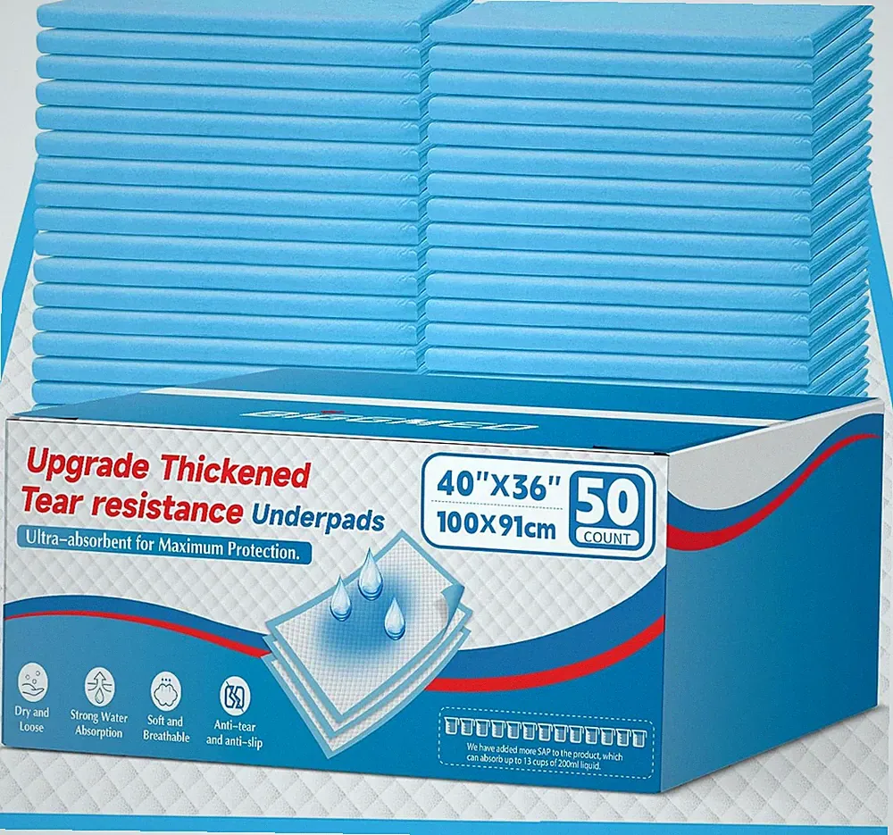 Heavy-Duty Tear-Resistant Incontinence Bed Pads 40''x36'' (50 Count)