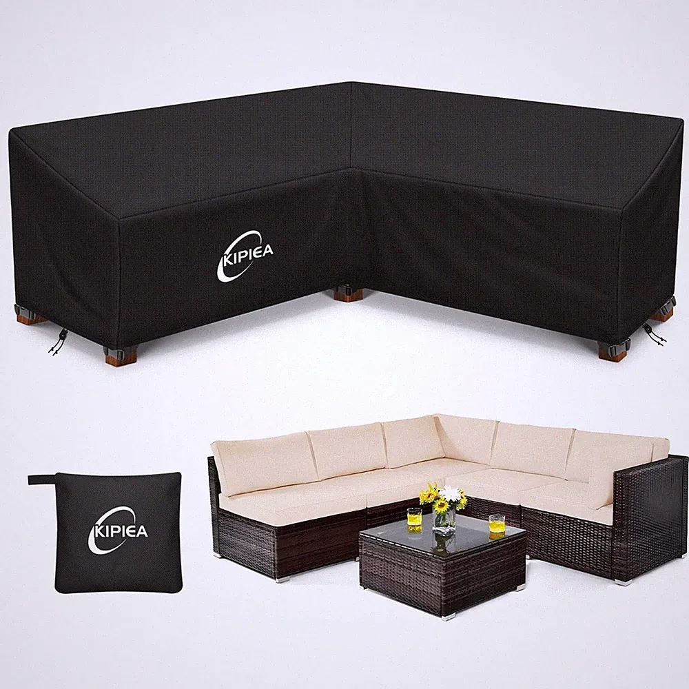 Heavy-Duty V-Shaped Patio Sectional Sofa Cover, UV Resistant, 6 Windproof Buckle
