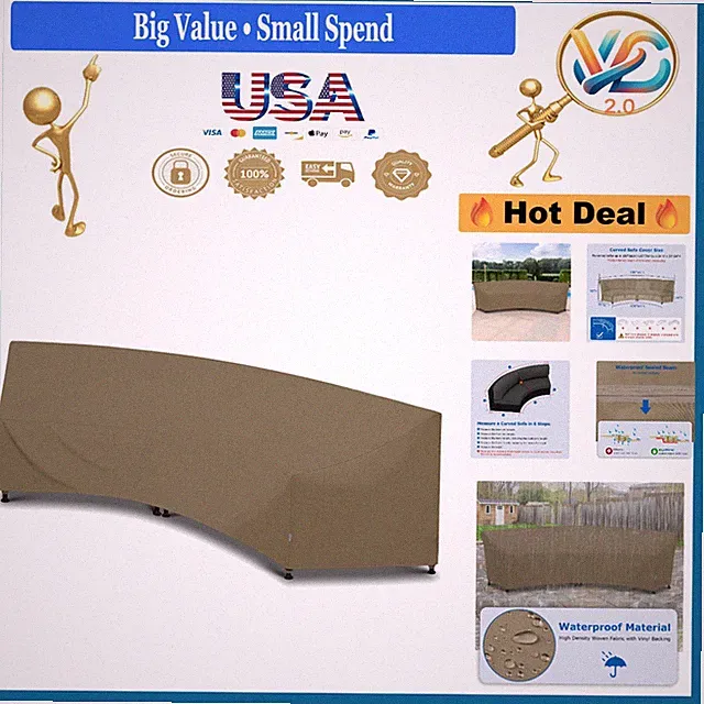 Heavy Duty Waterproof Outdoor Curved Sectional Sofa Cover 190" Taupe