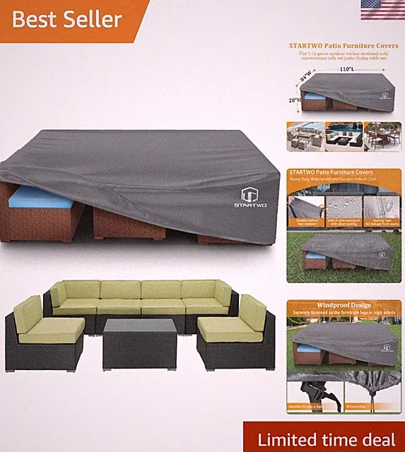 Heavy-Duty Waterproof Patio Furniture Cover for 7-12 Seats - 110"x84"x28"