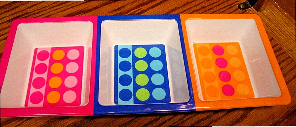Heavy Melamine 14"x6" PINK BLUE ORANGE Rectangular 3-Section Serving Tray AA15
