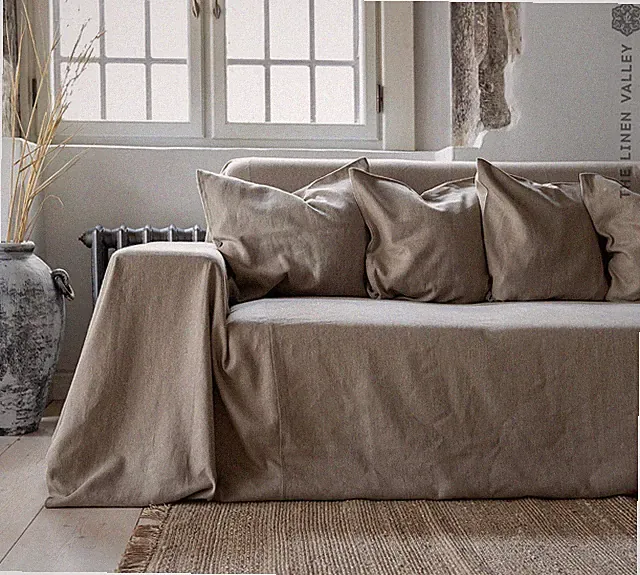Heavy rustic linen couch cover linen sofa cover linen drop cloth