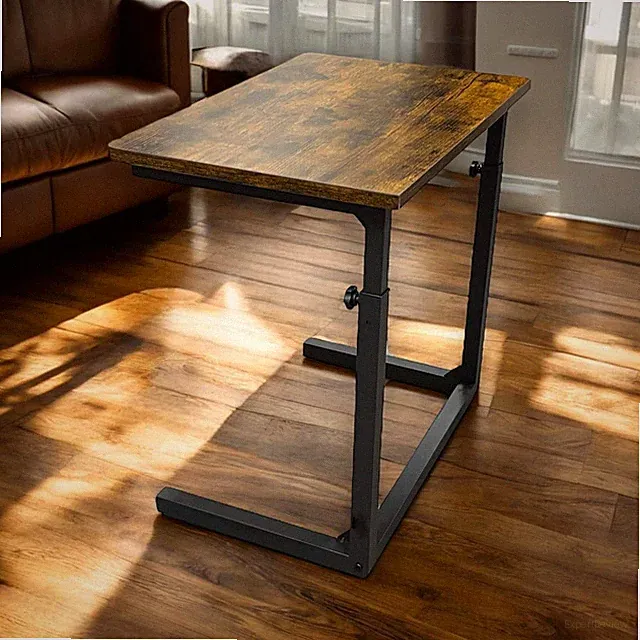 Height Adjustable C-Shaped Sofa Side Table, Lap Table for Couch & Bed