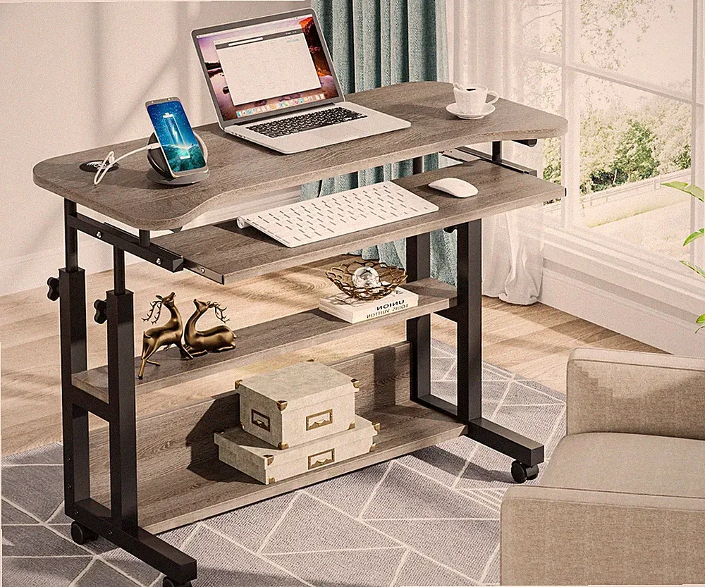 Height Adjustable Mobile Computer Laptop Table with Keyboard Tray for Sofa Bed