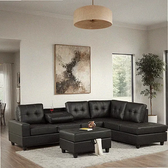 Heights Reversible Sectional + Ottoman Set (Black)