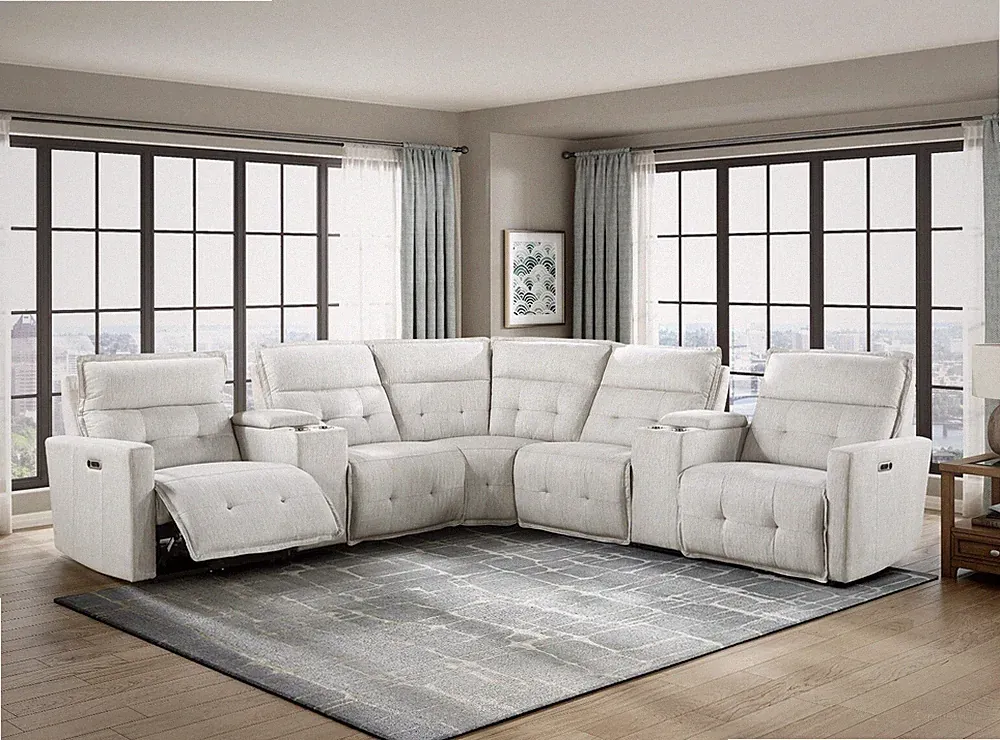 HEMP WHITE TEXTURED 3 POWER RECLINER CONSOLE SOFA SECTIONAL LIVINGROOM FURNITURE