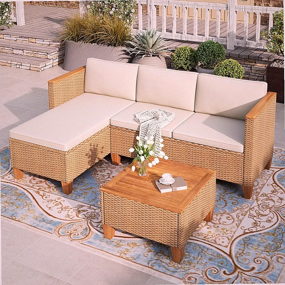 HERA'S HOUSE Small Patio Furniture Set, 3 Pieces Wicker Outdoor Sectional Sets,Y