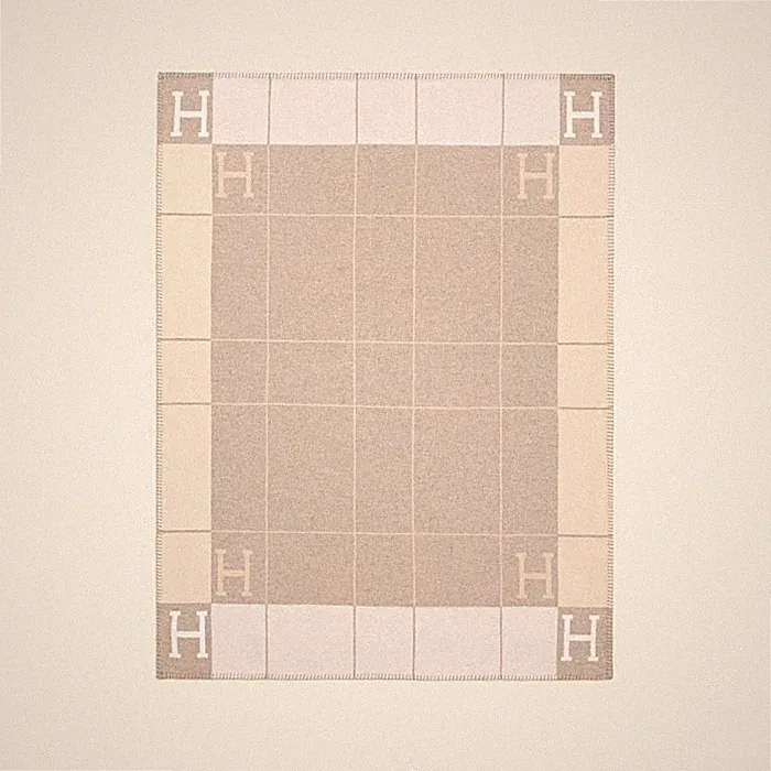 Hermes Throw Blanket Avalon Ⅲ Plaid Wool Chamomile Cashmere Sofa Bed Auth New