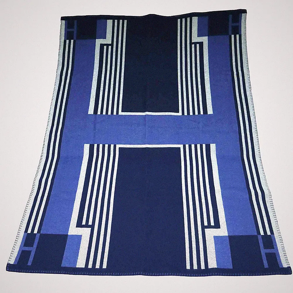 Hermes Throw Blanket Plaid Ithaque Navy Blue Sofa Bed Wool Cashmere Auth New tag