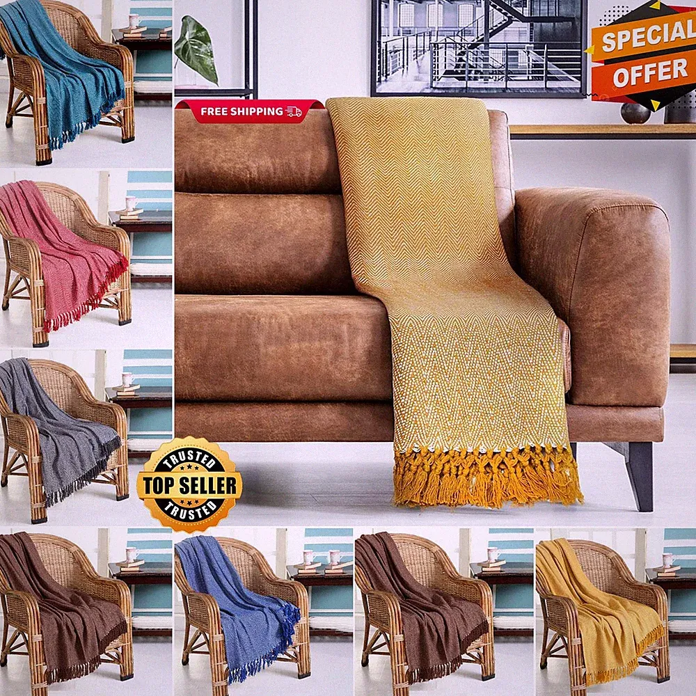 Herringbone Cotton Throw large, Sofa, Bed Throw Settee Cover, 230x250 cm Large
