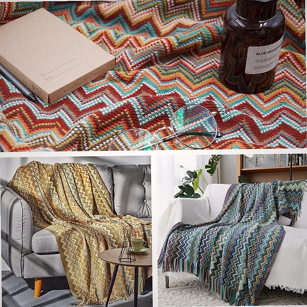 Herringbone Knitted Fringe Throw Blanket Decorative for Couch Sofa Lightweight