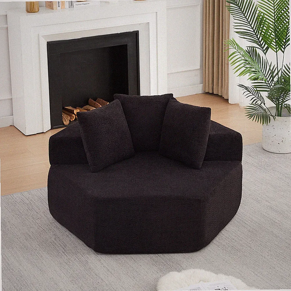 Hexagonal Lounge Chair 54" Modern Chenille Sofa Modular 1-Seat Black