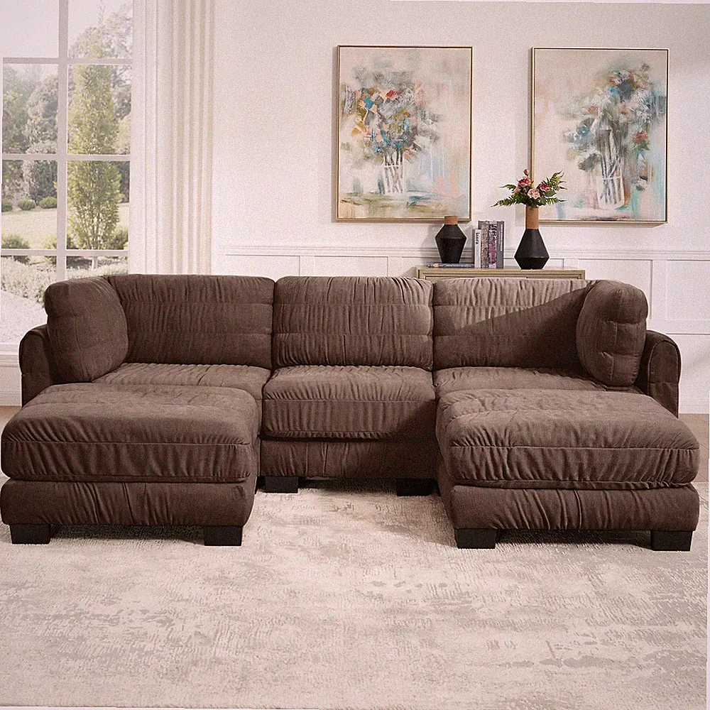 High-Density Foam 3 Seat Chenille Sectional Sofa with 2 Ottomans