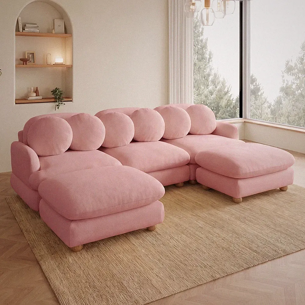 High-Density Foam 5-Seater Chenille Modular Sectional Sofa w Ottoman