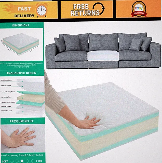 High-Density Memory Foam Couch Cushion Replacement, Soft Sofa Inserts, 5"x24"x24