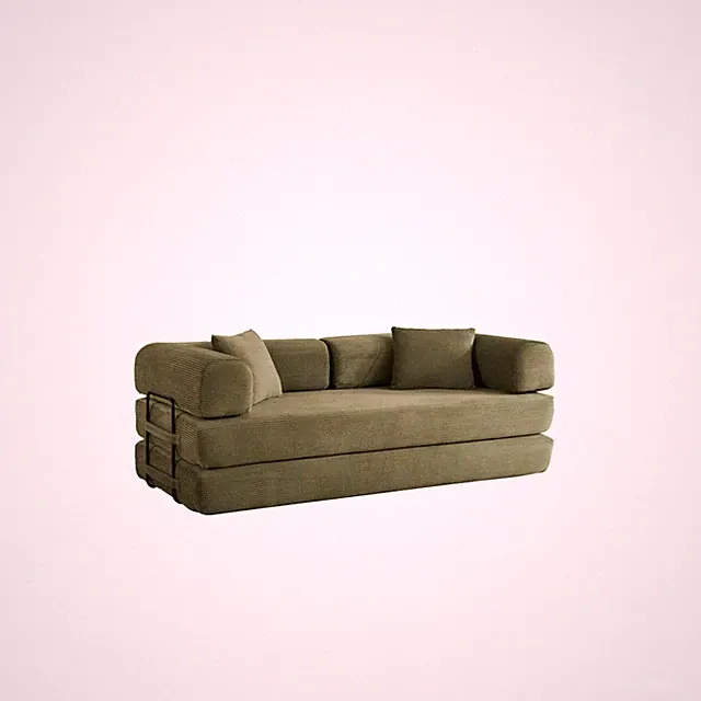 High-Density Sponge Sofa Bed with Foldable Corduroy Mattress in Green - Lounge