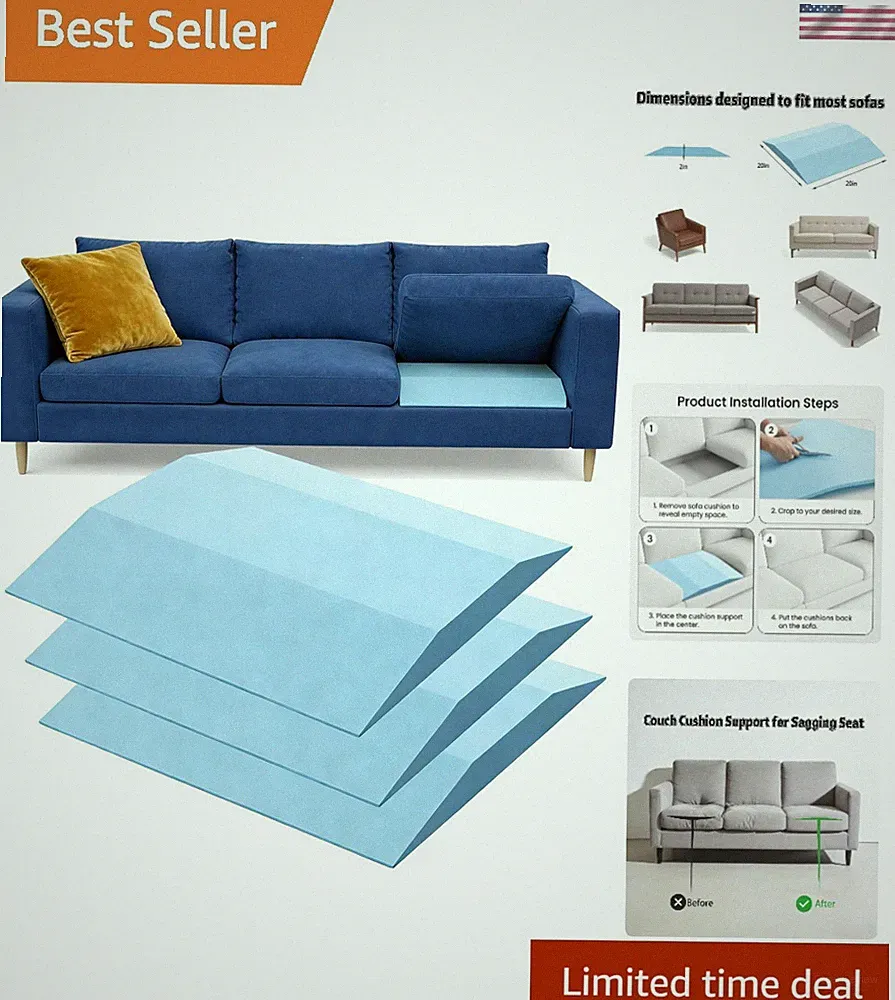 High-Density Trapezoid 40D Firm Foam Couch Cushion for Sagging Seats