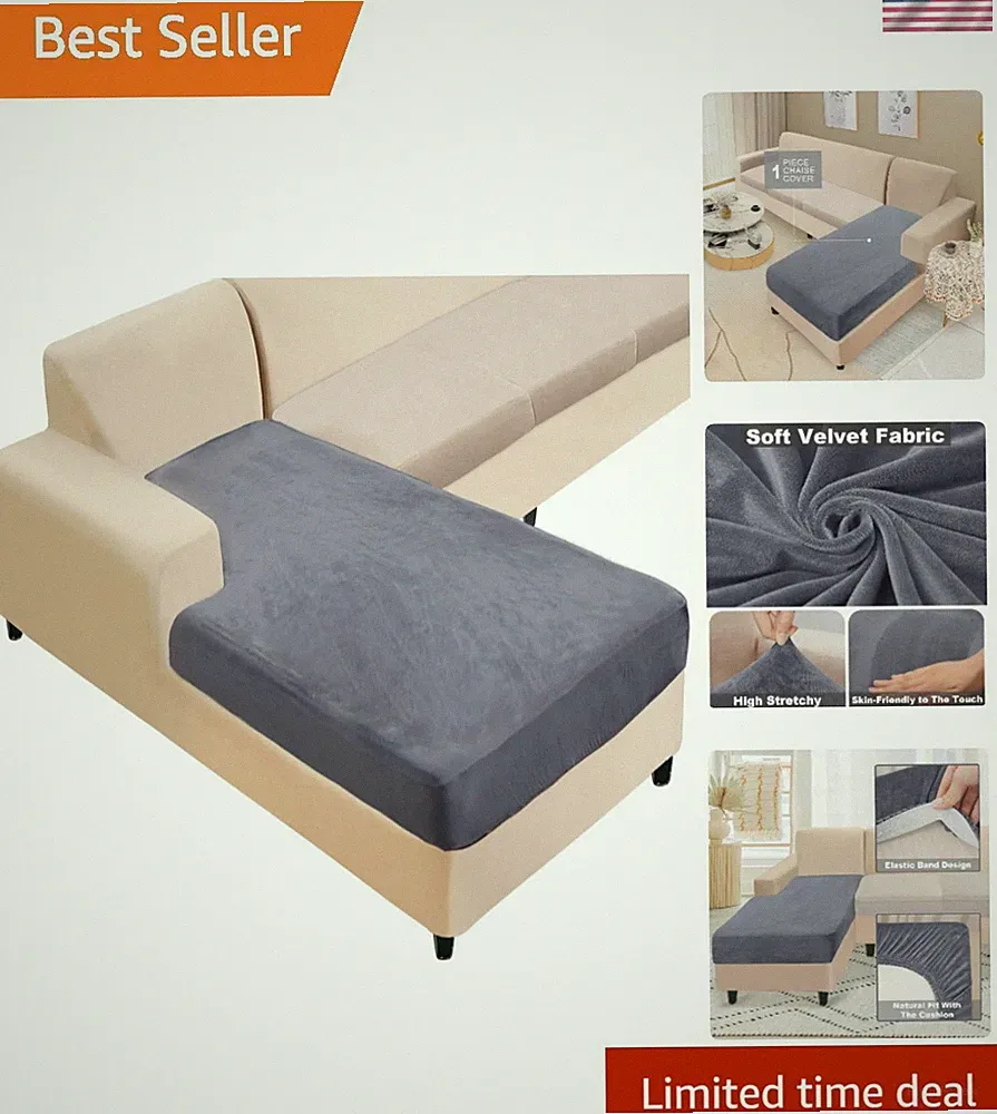 High Elastic Stretch Slipcover for Sectional Sofas & Chaise Lounges in Dark Grey
