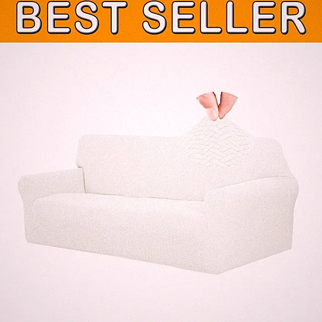High Elasticity Couch Slipcover - Cream Jacquard Sofa Protector for Pets & Kids