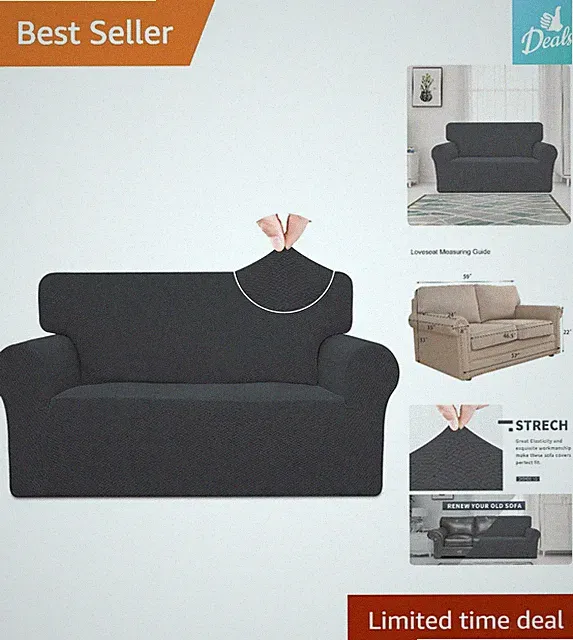 High Elasticity Dark Gray Loveseat Cover - Machine Washable Sofa Protector