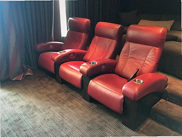 High End in home red leather theater seating. Great condition, barely used.