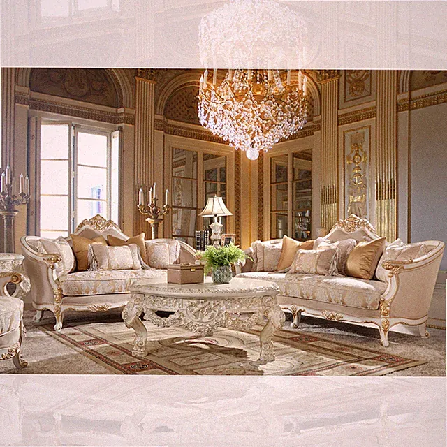 High End Traditional Plantation Cove White Finish Carved Wood Living Room Set