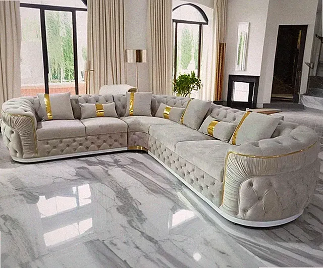 High End Velvet Fabric Sectional Sofa